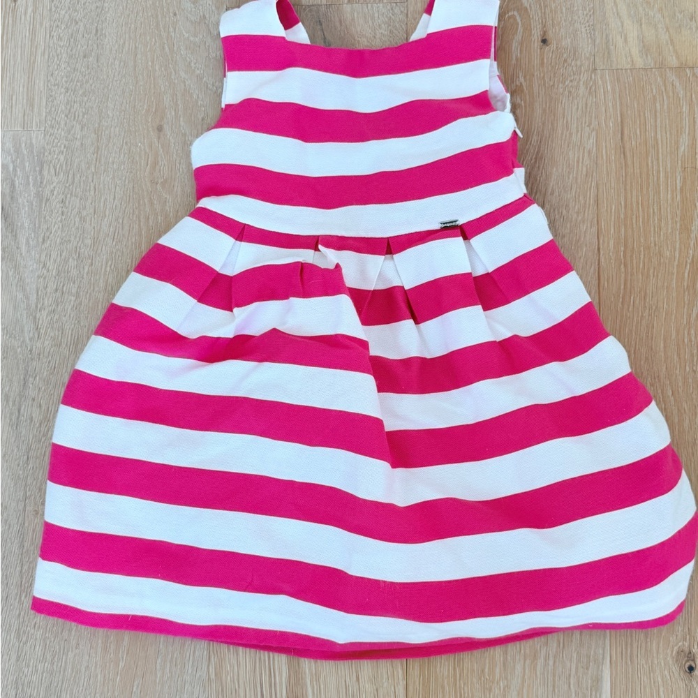 Mayoral Pink and White Sleeveless Sundress with Pleated Tiered Design